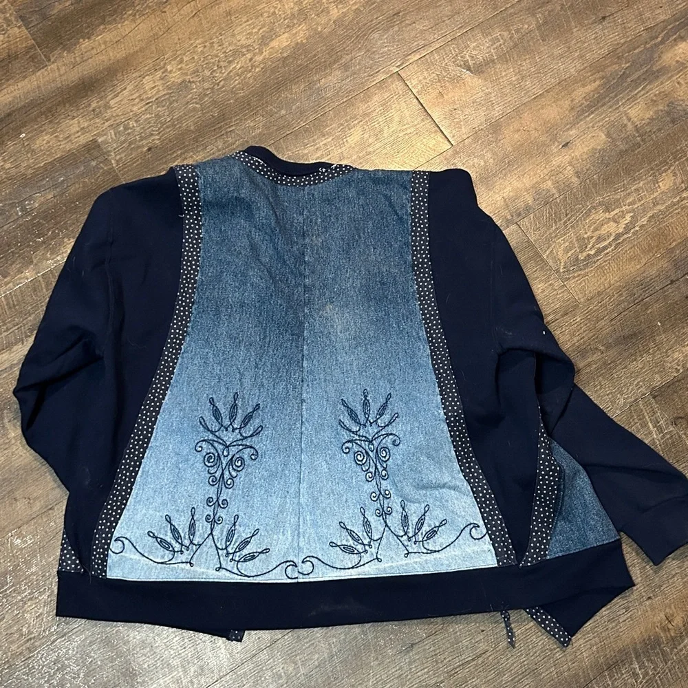 Vintage Sweatshirt Womens Large Blue‎ Jacket Up cycle Jnco Denim DIY Made In USA